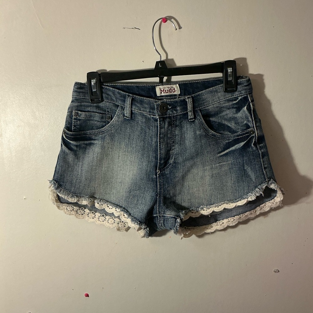 Mudd Light Blue Denim Shorts with Lace Trim